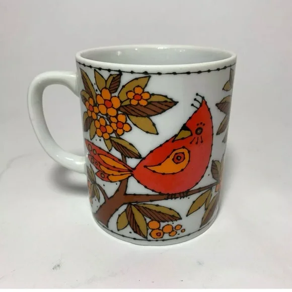 Vintage Howard Holt Japan Ceramic Mug with Orange Bird Design 70’ style MCM - Picture 3 of 6